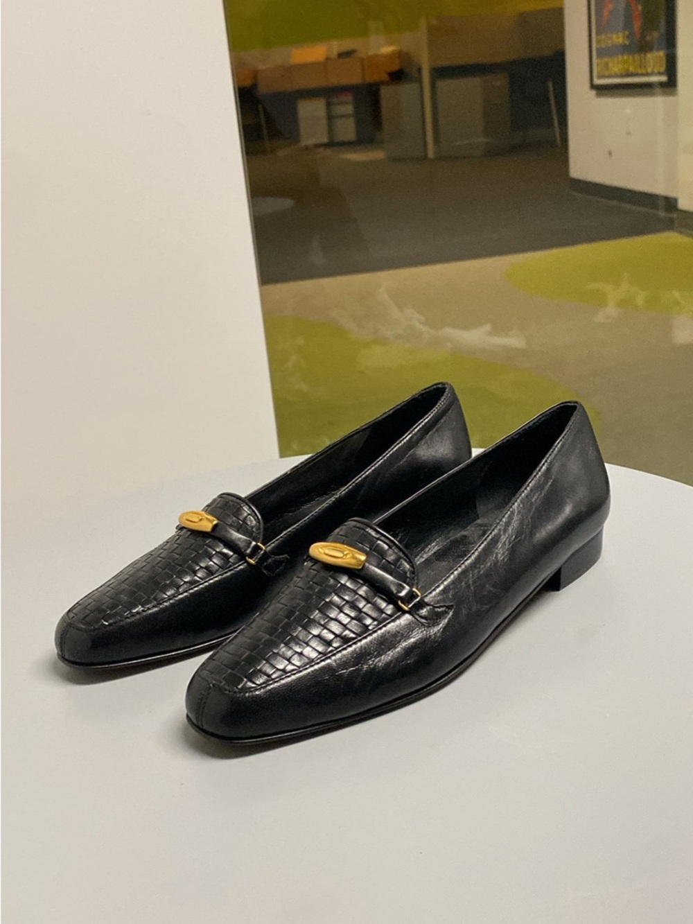 Rangotti Women's Black Leather Woven Loafers with Gold Accent - Picture 3 of 4